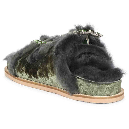 Saint Gemma Diamante Buckles Pastel Green Fur Sandals