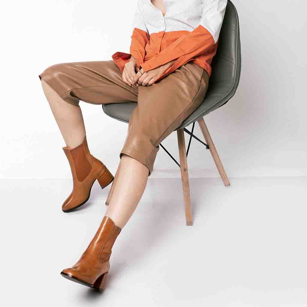 Saint Reagan Taupe Distressed Leather  High Ankle Boots