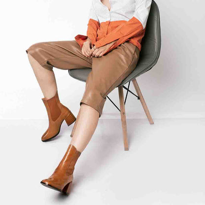 Saint Reagan Taupe Distressed Leather  High Ankle Boots