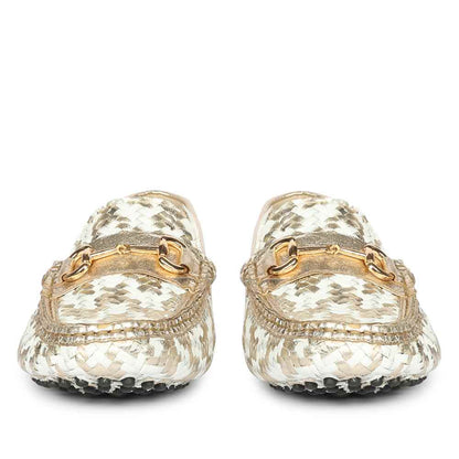Saint Aurora Gold & White Handwoven Leather Horsebit Loafers