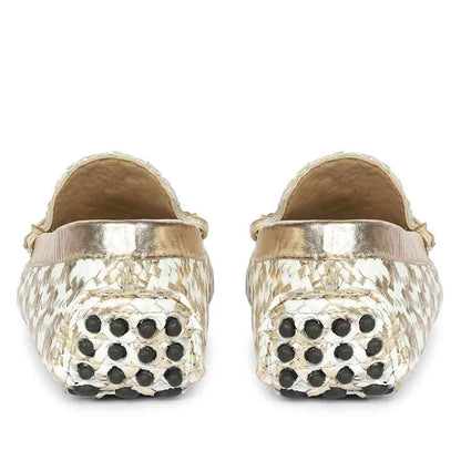 Saint Aurora Gold & White Handwoven Leather Horsebit Loafers