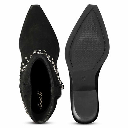 Saint Jordis Studded Fold Over Black Leather Ankle Boots