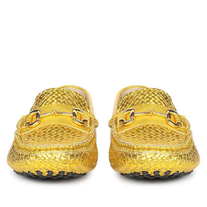Saint Aurora Mustard Woven Leather Horsebit Loafers