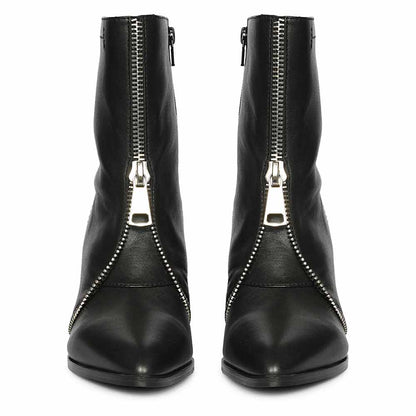 Saint Avia Front Zipper Black Leather Wedge Ankle Boots