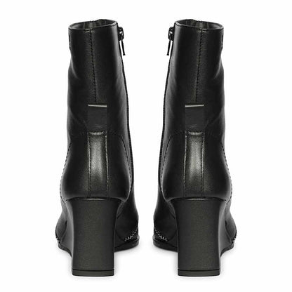 Saint Avia Front Zipper Black Leather Wedge Ankle Boots
