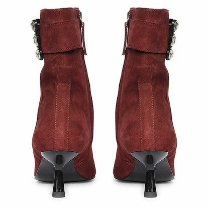Saint Everly Crystal Buckle Bordo Leather Ankle Boots