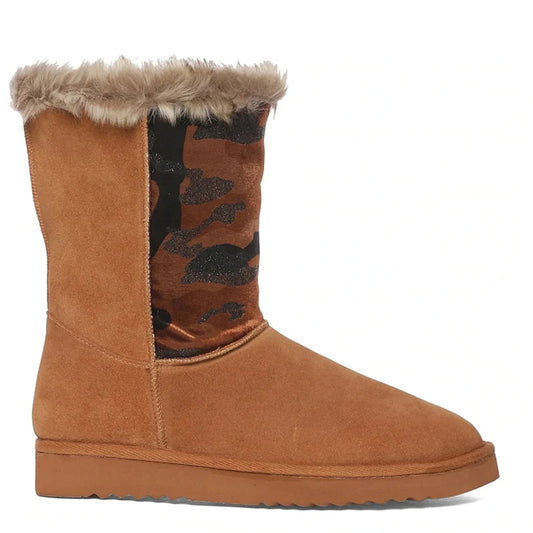 Saint Honora Tan Camo Boots: Stylish Italian fabric-leather snug boots in a unique tan camo design for fashion-forward comfort