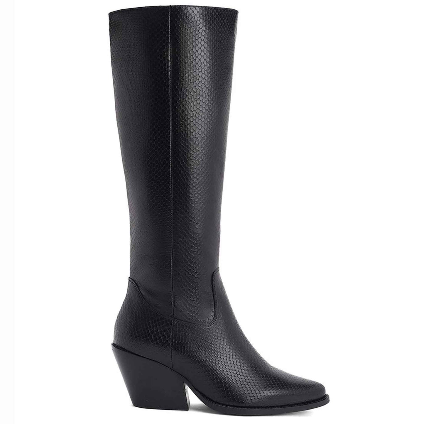 Saint Clochette Snake Embossed Black Leather Knee High Boots - SaintG India 