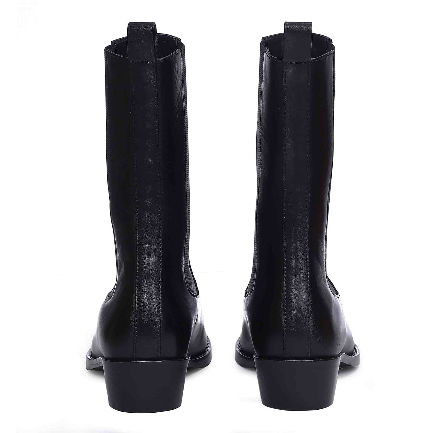 Saint Theresa High Ankle Black Leather Boots with Decorative Buckle – Stylish and chic footwear for a bold and confident look