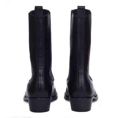 Saint Theresa High Ankle Black Leather Boots with Decorative Buckle – Stylish and chic footwear for a bold and confident look