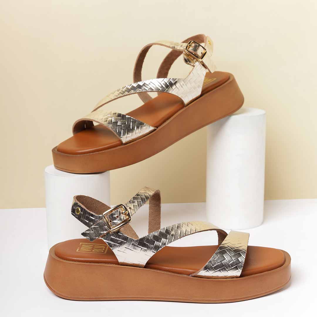 ViviBlu Gold Leather Platform Sandals