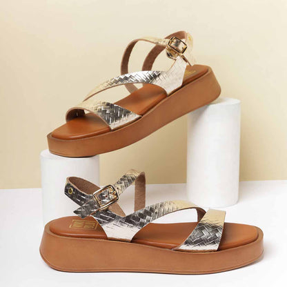 ViviBlu Gold Leather Platform Sandals