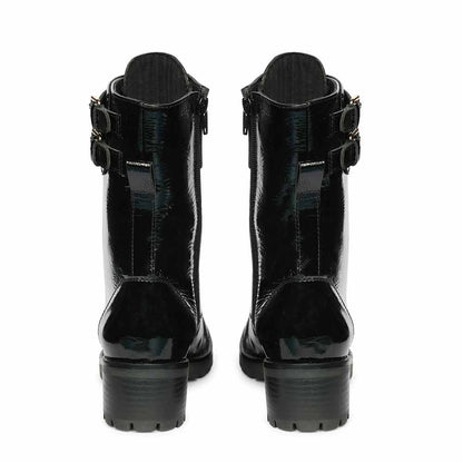 Saint Alba Black Crinkle Patent Leather Lace Up High Ankle Boots