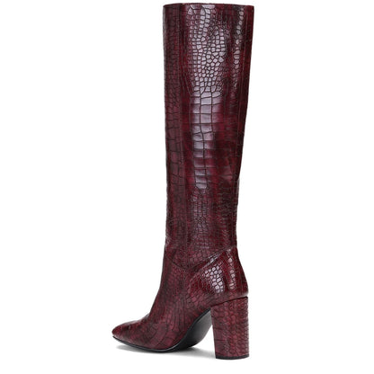 Saint Emily Burgundy Croco Vegan Leather Knee High Boots - SaintG India