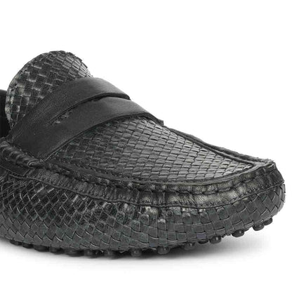 Saint Lennox Navy Handwoven Leather Saddle Loafers