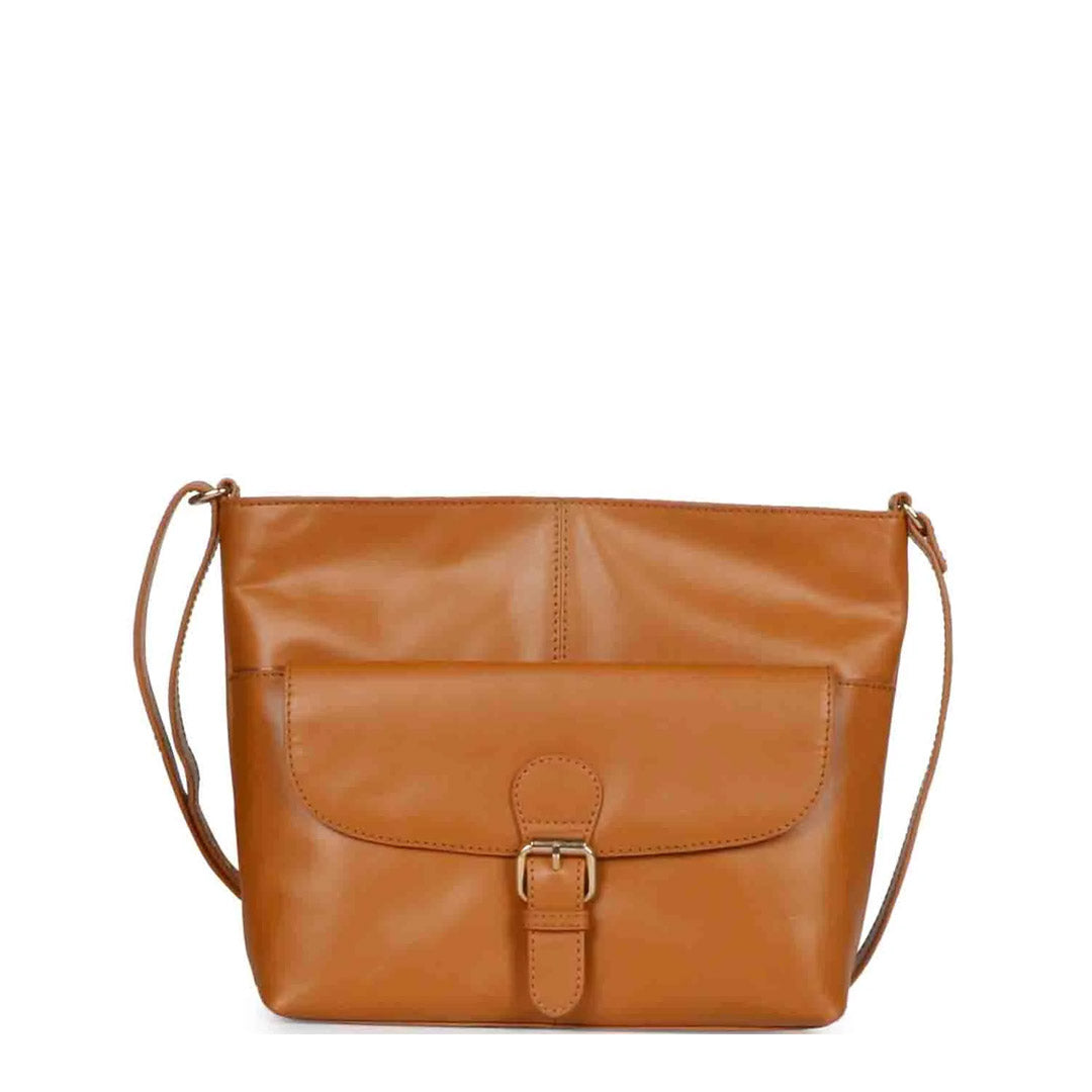 Favore Tan Women Leather Structured Sling Bag