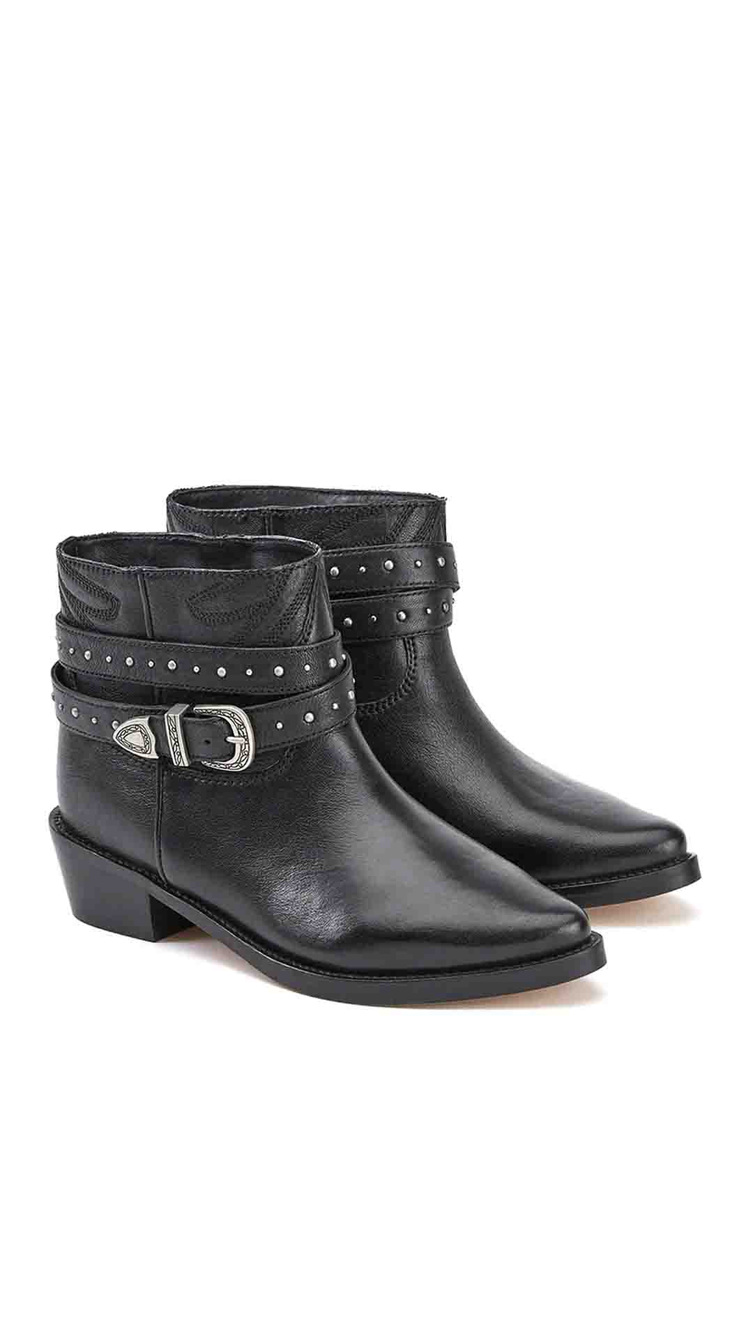 Saint Adrienne Embellished Strap Leather Ankle Boot - SaintG India