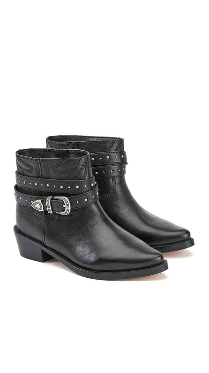 Saint Adrienne Embellished Strap Leather Ankle Boot - SaintG India