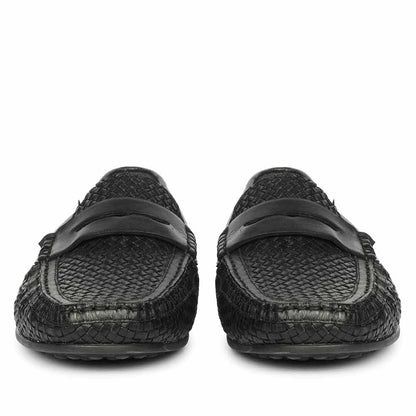 Saint Lennox Handwoven Black Leather Saddle Loafers