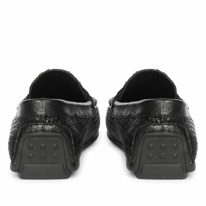 Saint Lennox Handwoven Black Leather Saddle Loafers