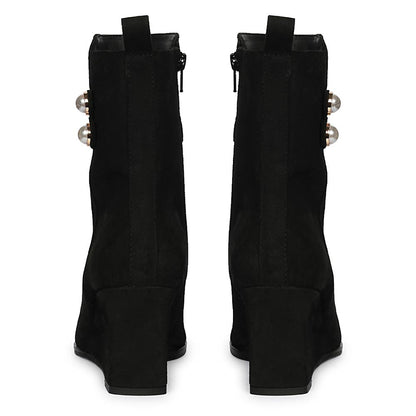 Saint Rosabel Pearl Black Suede Leather Wedge Ankle Boots