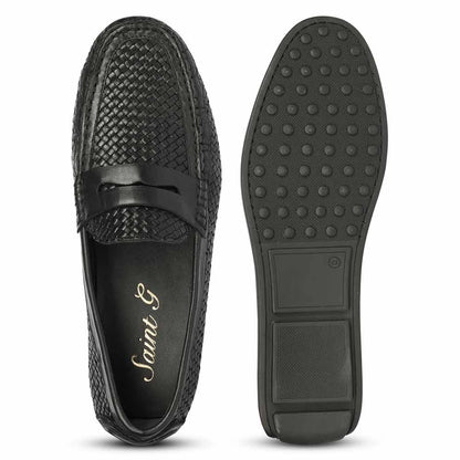 Saint Lennox Handwoven Black Leather Saddle Loafers