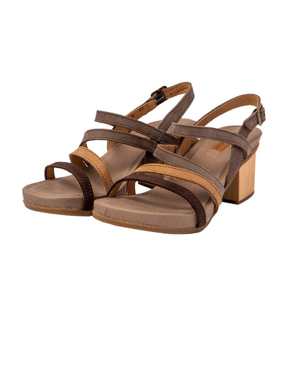 El Naturalista Multi Plume Embellished Leather Block Sandals with Buckle