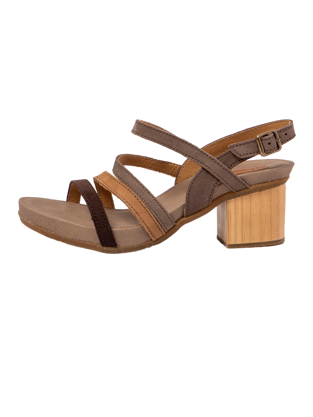 El Naturalista Multi Plume Embellished Leather Block Sandals with Buckle