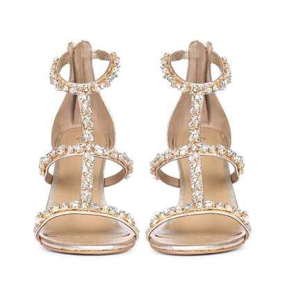 Saint Ella Stone Embellished Metallic Gold Leather Stilettos