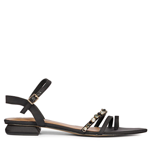 Annie Stone Embellished Black Nylon Fabric Sandals