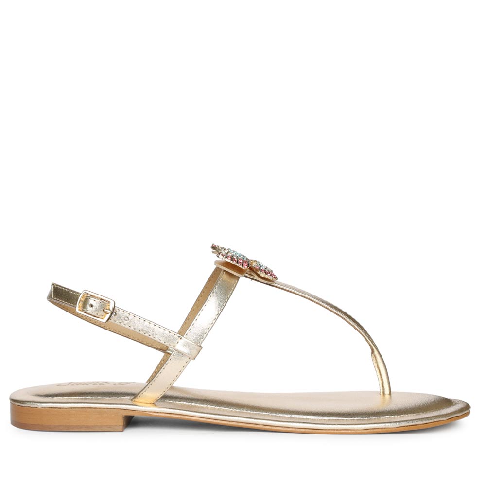 Saint Avril Butterfly Jeweled Gold Leather Sandals