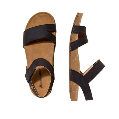 El Naturalista Black Embellished Leather Block Sandals with Buckle