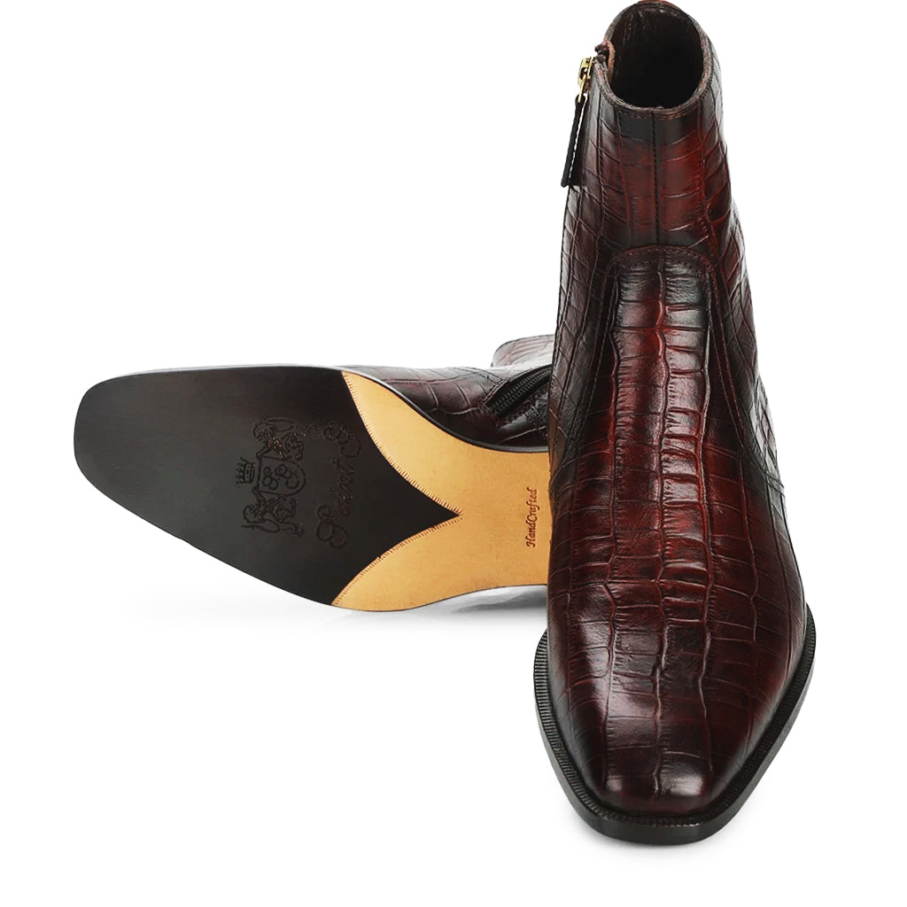 Saint Umberto Brown croco Embossed Two Color Toned Leather High Ankle Boot - SaintG