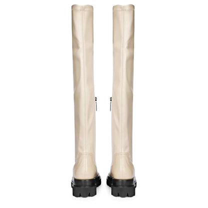 Saint Malia Taupe Stretch Napa Thigh High Boots