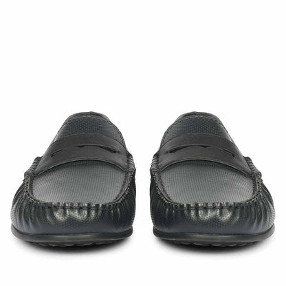 Saint Asher Navy Leather Saddle Loafers