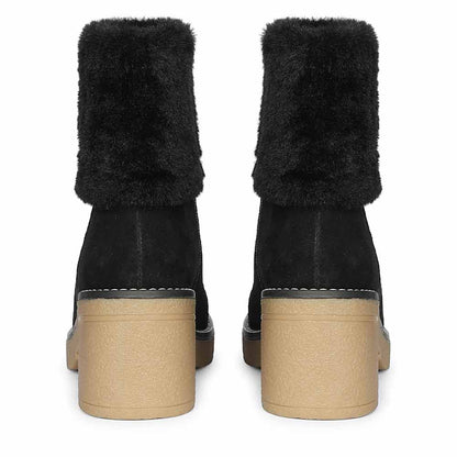 Saint Glacienne Black Suede Leather Fur Cuff Ankle Boots