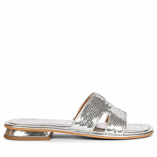 Saint Bria Sequin Silver Metallic Leather Flats