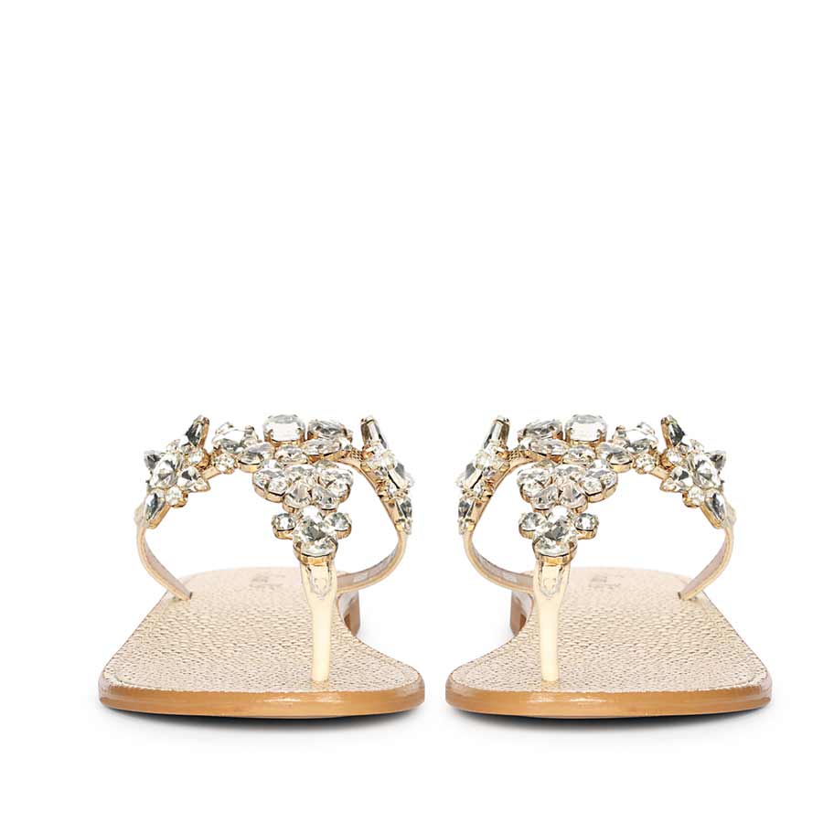 Saint Fleur Stone Embellished Off White Leather Flats