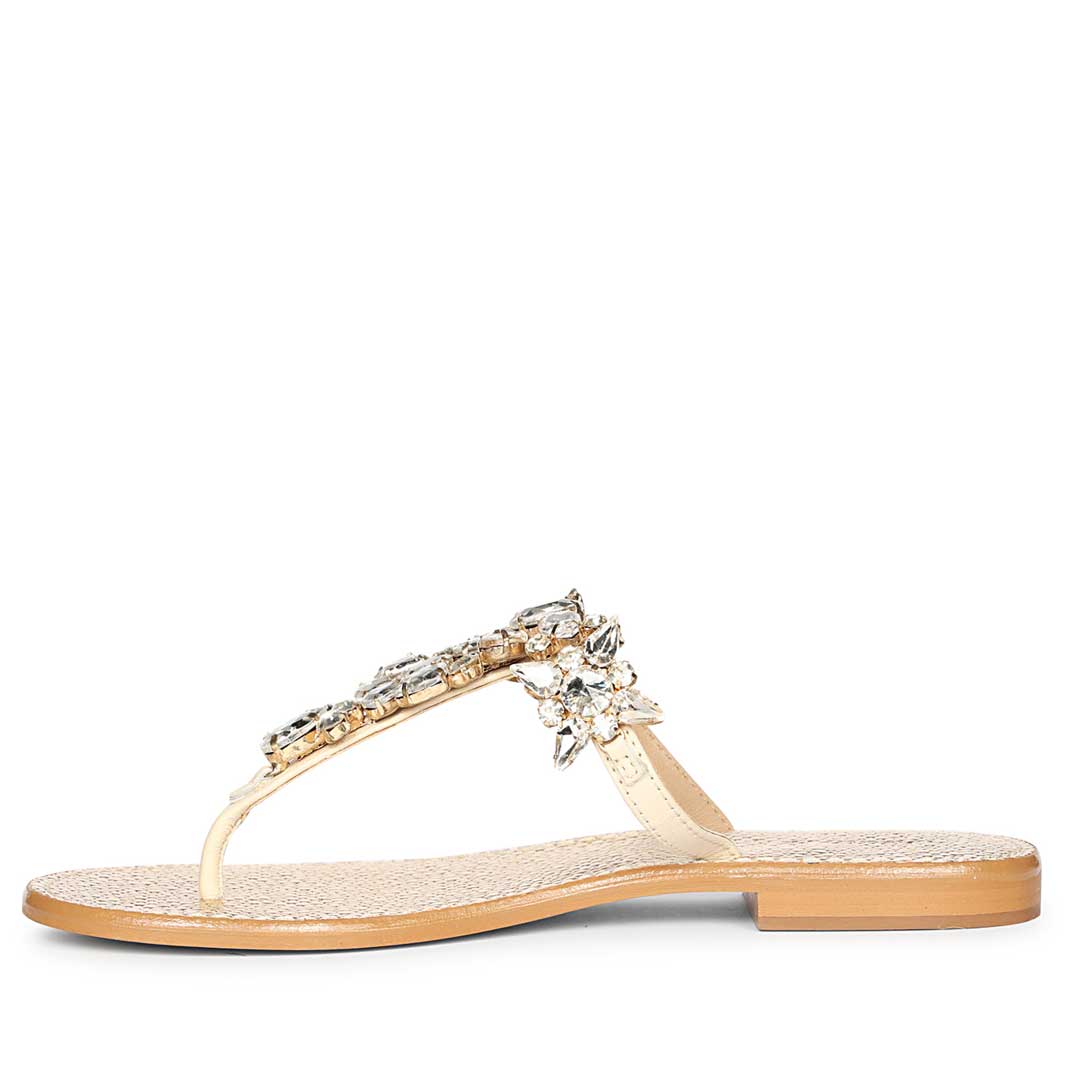 Saint Fleur Stone Embellished Off White Leather Flats