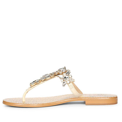 Saint Fleur Stone Embellished Off White Leather Flats