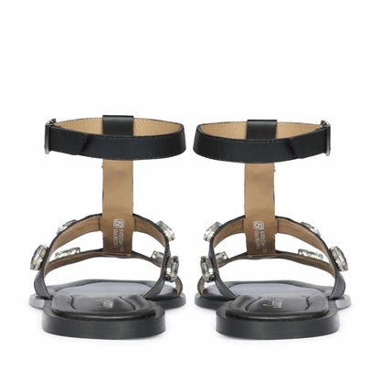 Saint Viola Stone Studded Black Leather Sandals