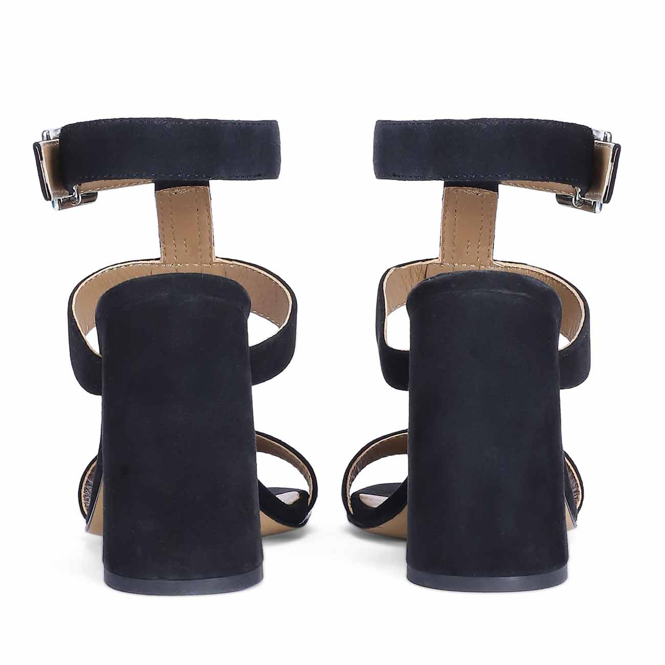 Silvia Jewel Stone Decor Black Suede Leather Heels