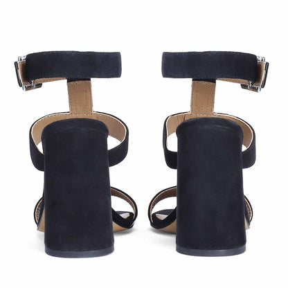 Silvia Jewel Stone Decor Black Suede Leather Heels