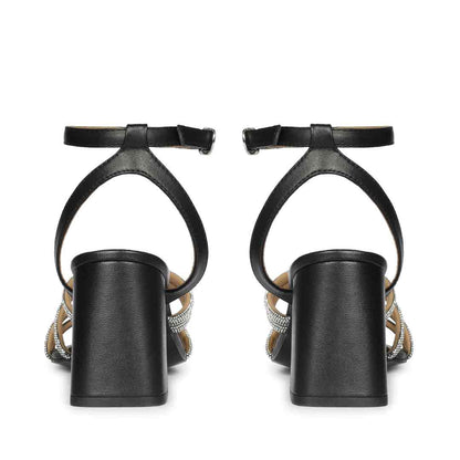 Saint Aldina Crystal Cord Black Leather Jewel Block Heels