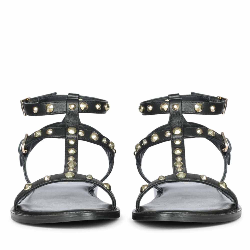 Saint Scarletta Gold Studs Black Leather Sandals