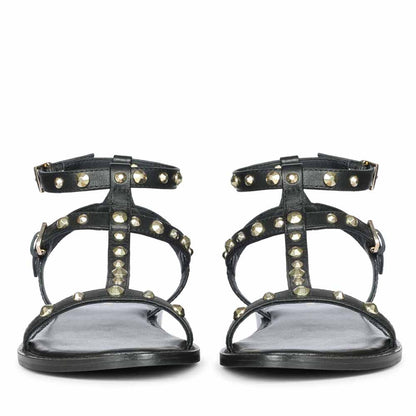 Saint Scarletta Gold Studs Black Leather Sandals