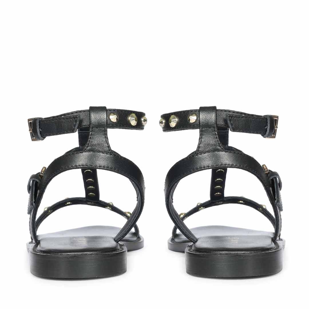 Saint Scarletta Gold Studs Black Leather Sandals