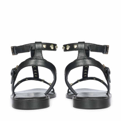 Saint Scarletta Gold Studs Black Leather Sandals