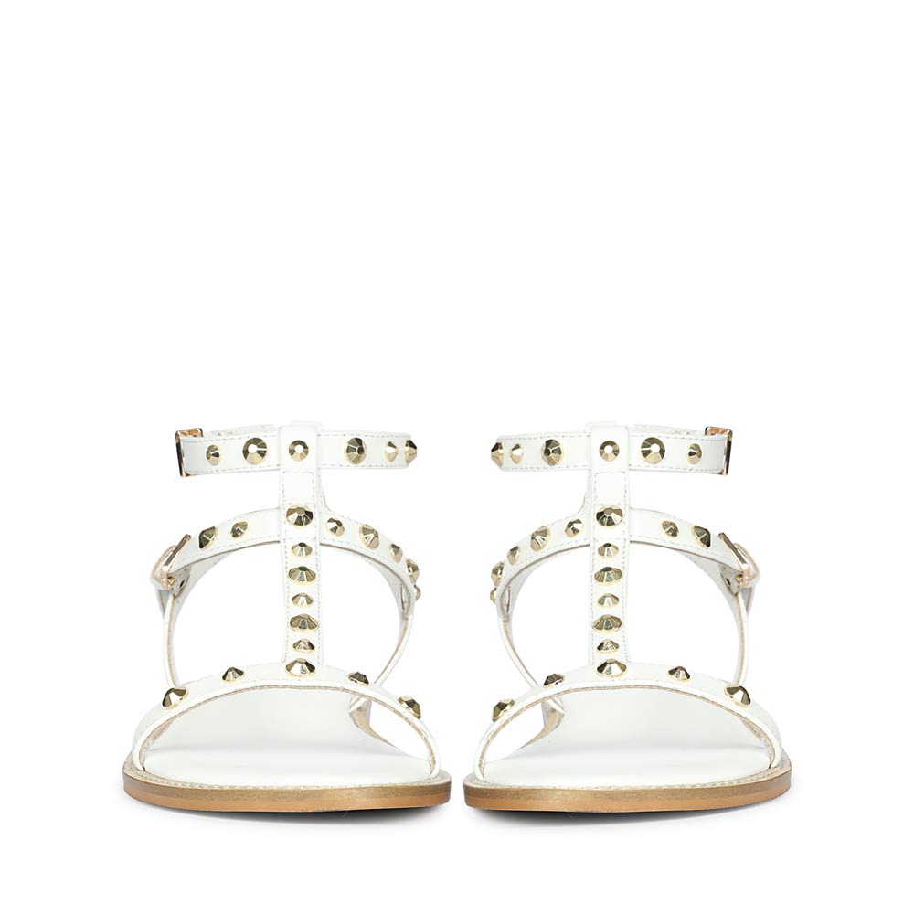 Saint Scarletta Gold Studs White Leather Sandals
