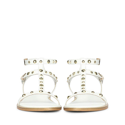 Saint Scarletta Gold Studs White Leather Sandals